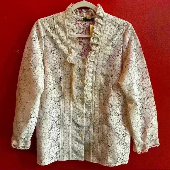 Vintage 70’s long sleeve lace top with ruffle - Picture 4 of 8
